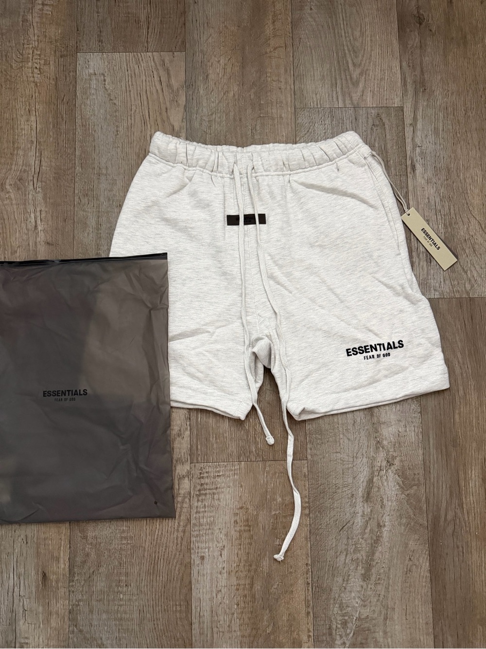 ESSENTIALS Men’s Cream Athletic Drawstring Shorts